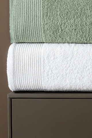 4'lü Hamam Takımı Banyo Havlu Seti 2 Adet 50x90 + 2 Adet 70x140 %100 Pamuk Yumuşak Havlu Yeşil - Beyaz