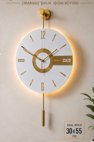 MetaQuartz Aksesuar Elite Kardelen Gold Çembersiz Model - Pilli Led Sistemi - Metal Duvar Saati