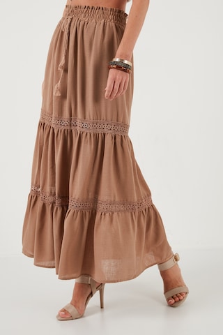 Lela Güpürlü Beli Lastikli Uzun Bayan Etek 611Et0106 Camel