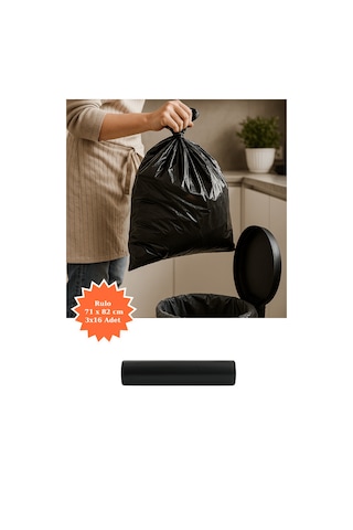 Siyah Rulo Çöp Poşeti 71x82 Cm 3x16 Adet Ev Mutfak İş Ofis Avantajlı Paket