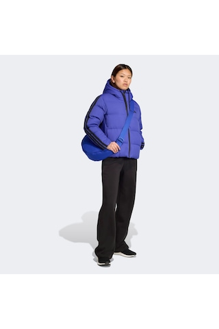 Adidas Essentials Climawarm 3 Stripes Puffer Down Kapüşonlu Kadın Mavi Outdoor Montu Jw9109
