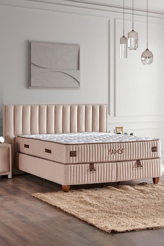 Hades Yatak Baza Ve Başlık Seti 100x200 Cm Tek Kişilik Paket Yaylı Lüks Yatak Krem Baza Başlık