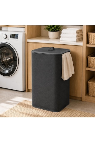 90 Litre İki Bölmeli Kirli Çamaşır Sepeti Çıkarılabilir Astarlı Kapaklı Katlanabilir Çamaşır Sepeti Laundry Basket Büyük Boy Çamaşırlık Organizer Gri Çok Renkli