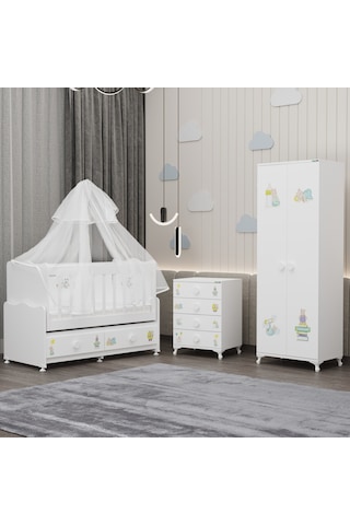 Elegant Yıldız 2 Bebek Odası Takımı Yatak Uykuseti - Ayıcık Beyaz