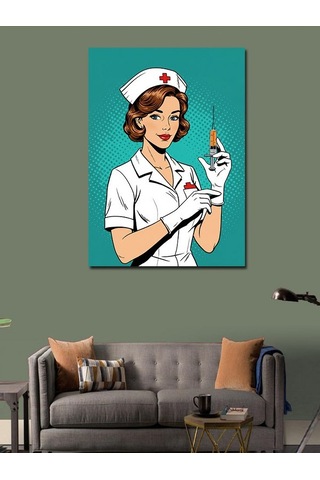 Kanvas Tablo Retro Hemşire Ve Şırınga 100cmx140cm