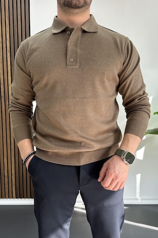 Erkek Düğmeli Polo Yaka Kazak Kahverengi Edw231 Kahverengi