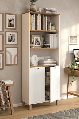 Nord Kitaplık Raf Ahşap Ayaklı 180cm Kapaklı Sepet-beyaz Nd13-sw Beyaz