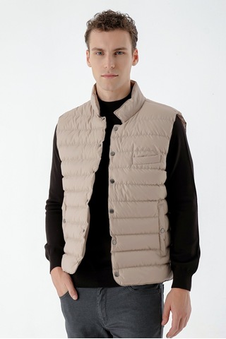 Morven Erkek Bej Polyester Çıtçıtlı Kapitone Yelek