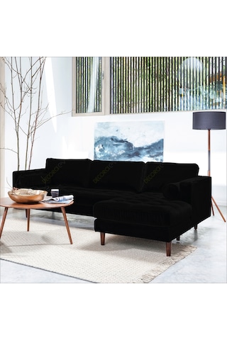 Ürgüp Modern Köşe Koltuk Takımı - Siyah - Sağ Köşe - Baby Face Yumuşak Kumaş Siyah