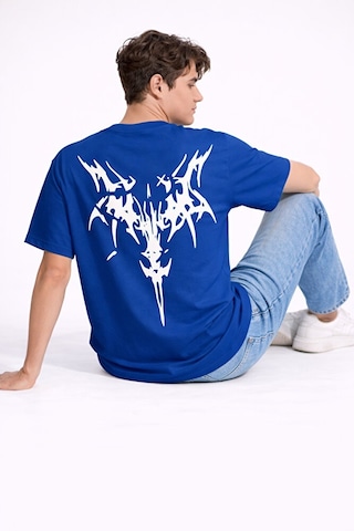 Nevermind Oversize Erkek Tişört Arkası Baskılı Streetwear Siyah Grafik Back Lacivert