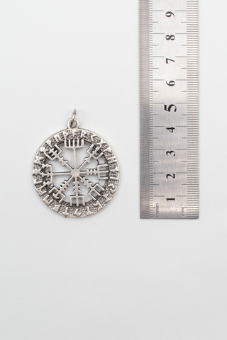 Viking Pusula Kolye Vegvisir - Düz Ezme İthal Zincirli Unisex Gümüş Kaplama - 60 Cm Gümüş