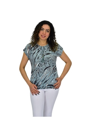 Kadın Kısa Kol Baskılı Bluz Bgl-st04706 Mint-Yeşili