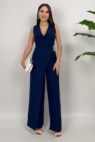 Crimson Icon Kadın Kemer Detaylı Askılı Bol Paça Lacivert Tulum Rahat Şık Yazlık Kombin Lacivert