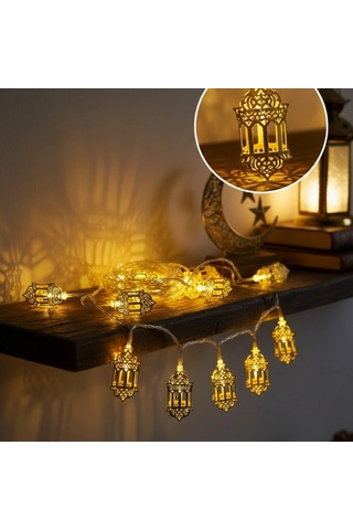 Pilli Altın Fener Led Ramazan Işıkları Dekoratif Aydınlatma