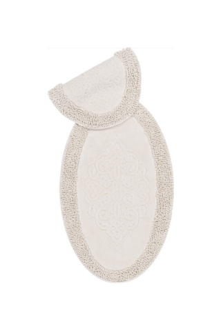 Cotton Special 2'li Oval Osmanlı Desen Pamuklu Klozet Takımı Krem 60 x 100 / 50 x 60 CM Krem