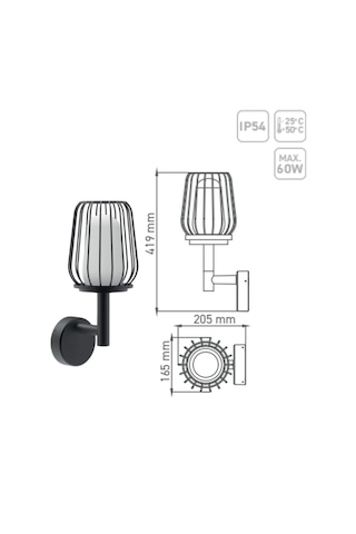 Ack Ag36-00602 E27 Gordion Alüminyum Bahçe Duvar Apliği Diğer