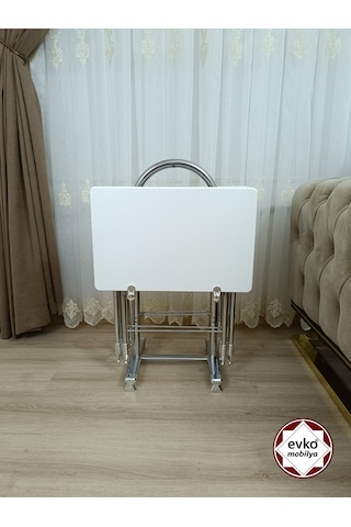 Çanta Zigon Sehpa,4'lü Sehpa, Zigon Sehpası, Mdf Mebran - Beyaz