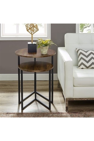 İkili Yuvarlak Doğal Ahşap Zigon Sehpa Siyah