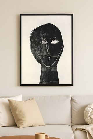 Lost Thought Siyah Ahşap Çerçeveli Poster, Dekoratif Soyut Monokrom Duvar Tablosu