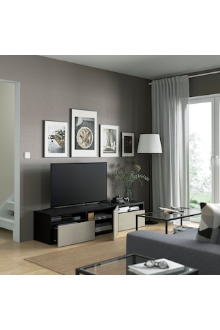 Tv Sehpası, Venge-parlak Cila-bej, 180x42x39 Cm, Selsvıken, Fren Raylı Meşe