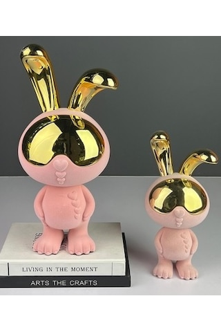 Dekoratif Tavşan Heykelcik Pembe Reçine Kaplama 290mm