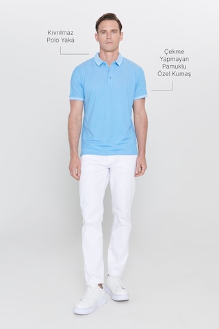 Ac&Co / Altınyıldız Classics 4A4820200047Sabm Düğmeli Polo Yaka Cepsiz Slim Fit Erkek Tişört Saks Mavisi - Beyaz Saks Mavi