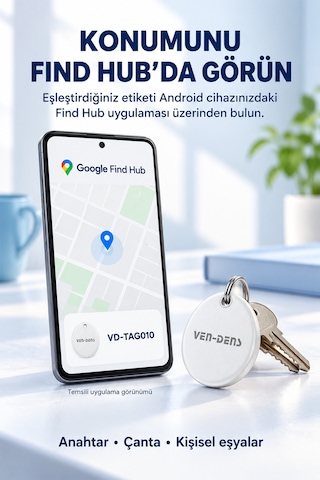 Ven-dens Vd-tag010 Bluetooth Eşya Takip Cihazı, Find Hub Ve Android Uyumlu, Anahtar, Beyaz
