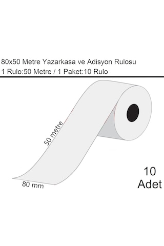 80x50 Metre Termal Yazarkasa Ve Adisyon Rulosu 1 Paket:10 Adet Rulo