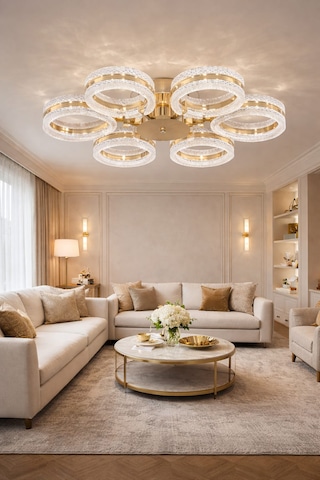 Alya 6lı Gold Plafonyer 3 Renk Led Secenekli Salon Oturma Odası Ledli Avize Altın - Gold