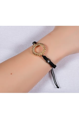 Çelikoğlu Kuyumculuk 22 Ayar Altın Kaplama Çeyrek Cerceveli Siyah İpli Bileklik Çok Renkli