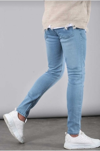 Erkek Mavi Düz Klasik Rahat Kesim Regular Fit Likralı Kot Jeans Mavi