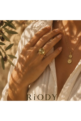 Riody Atelier No.01 Olive Light Ring El İşçiliği Doğal Taş Gold Kadın Yüzük Sarı