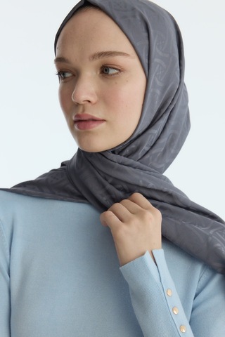 Mirsoy Scarf İpeksi Jakar Şal Sarmaşık Desen Antrasit