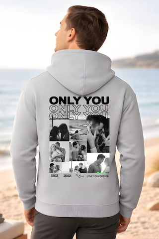 Young Fit Kişiye Özel Ön Ya Da Sırt Baskılı Kapüşomlu Hoodie Unisex Oversize Premium 3 İplik Sweatshirt Gri Melanj