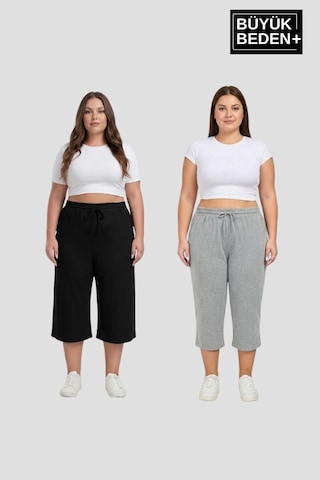 Süperlife Büyük Beden Kadın İkili Set Kapri Şort Rahat Kalıp 3xl-6xl Spr26bsrk591+2 Black-smoked