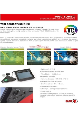 Sacit P950 Turbo Otomatik Kararan Kaynak Maskesi True Color