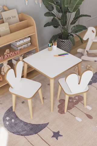 Çocuk Oyun Aktivite Masası 45x45 Cm 2 Sandalyeli Çocuk Çalışma Masası Çok Renkli