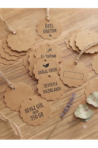 Premium Kraft Papatya Şekilli Hediye Etiketi 100'lü Ürün Ve Ambalaj Etiket Kartı