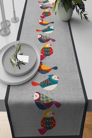 40x140cm Premium Tay Tüyü Dokuma Leke Tutmaz Kumaş Masa Örtüsü Runner Otantik Kuşlu Rnr209 Acı Kahverengi