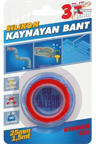 Silikon Kaynayan Çok Amaçlı Bant Boru Patlak Bandı 3katına Kadar Esner Su Altında Uygulanabilir 25x1,5mt-kırmızı