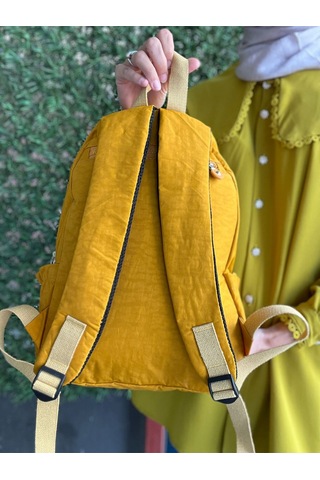 Mega Boy Krem Unisex Ayarlanabilir Ortapedik Askılı 9 Gözlü Laptop Bölmeli Okul Çantası Sarı