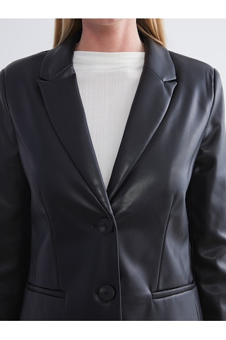 Lcwaıkıkı Classic Siyah Kadın Deri Görünümlü Blazer Ceket