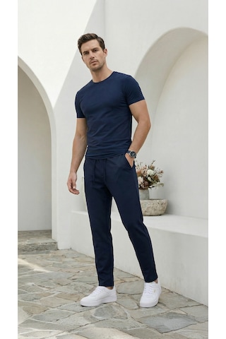 Etikmen Lacivert İpli Kolay Ütülenebilir Easy Iron Jogger Erkek Pantolon Lacivert