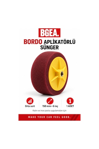 Bgea Premium Aplikatörlü Polisaj Süngeri Bordo 150 Mm 6 İnç Orta Sert 1 Adet