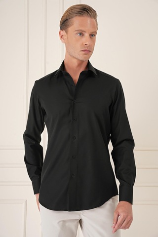 Efor Slim Fit %100 Pamuk Non Iron Kumaş Klasik Siyah Gömlek Gk 735 Siyah