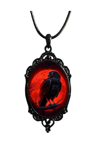 Dükkan Design Love And Deep Space Red Crow Kolye Siyah - Kırmızı