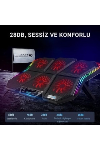 Led Işıklı Ayarlanabilir 7 Kademeli Stand 6 Fanlı Göstergeli Notebook Laptop Soğutucu Turbo Fan