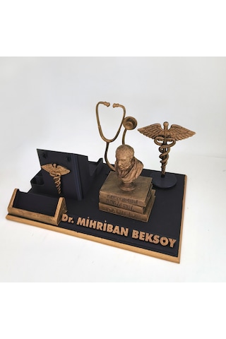 Kişiye Özel Pratisyen Hekim Masa İsimliği Ve Kartvizitlik Gold - Siyah