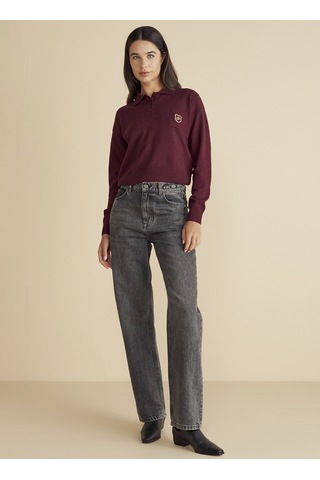 Brooks Brothers Antrasit Kadın Straight Metal Toka Detaylı Straight Fit Denim Pantolon