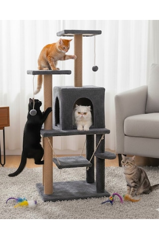 Reyo Pet Y01 Salıncaklı Yuvalı Lüx Kedi Tırmalama Oyun Evi Antrasit